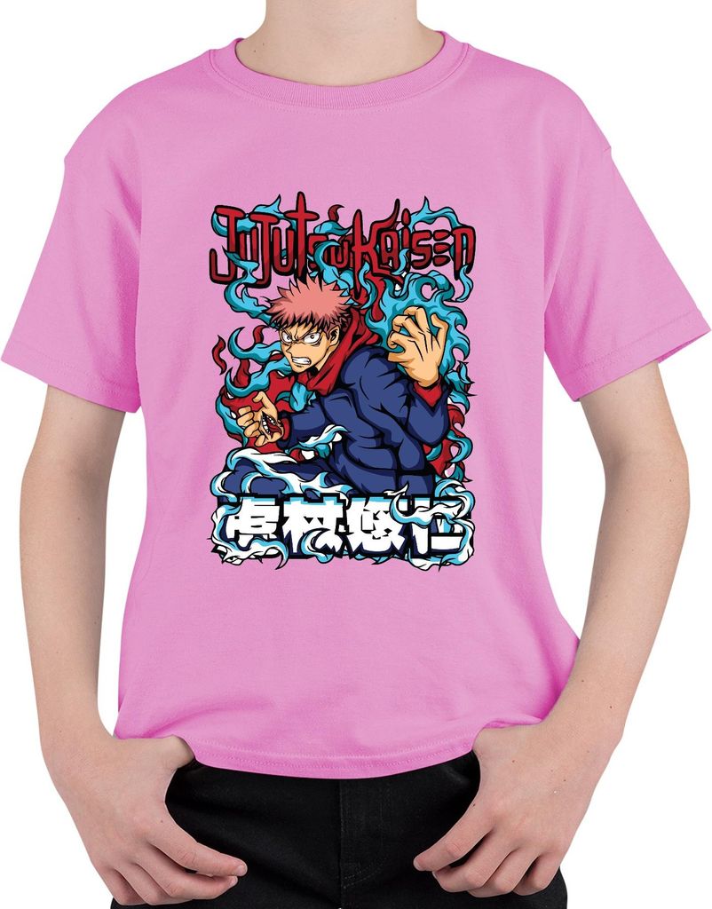 Jujutsu Kaisen Yuji Itadori Anime Manga Fan Geschenk Action Uni Kinder T-Shirt, Pink, 152