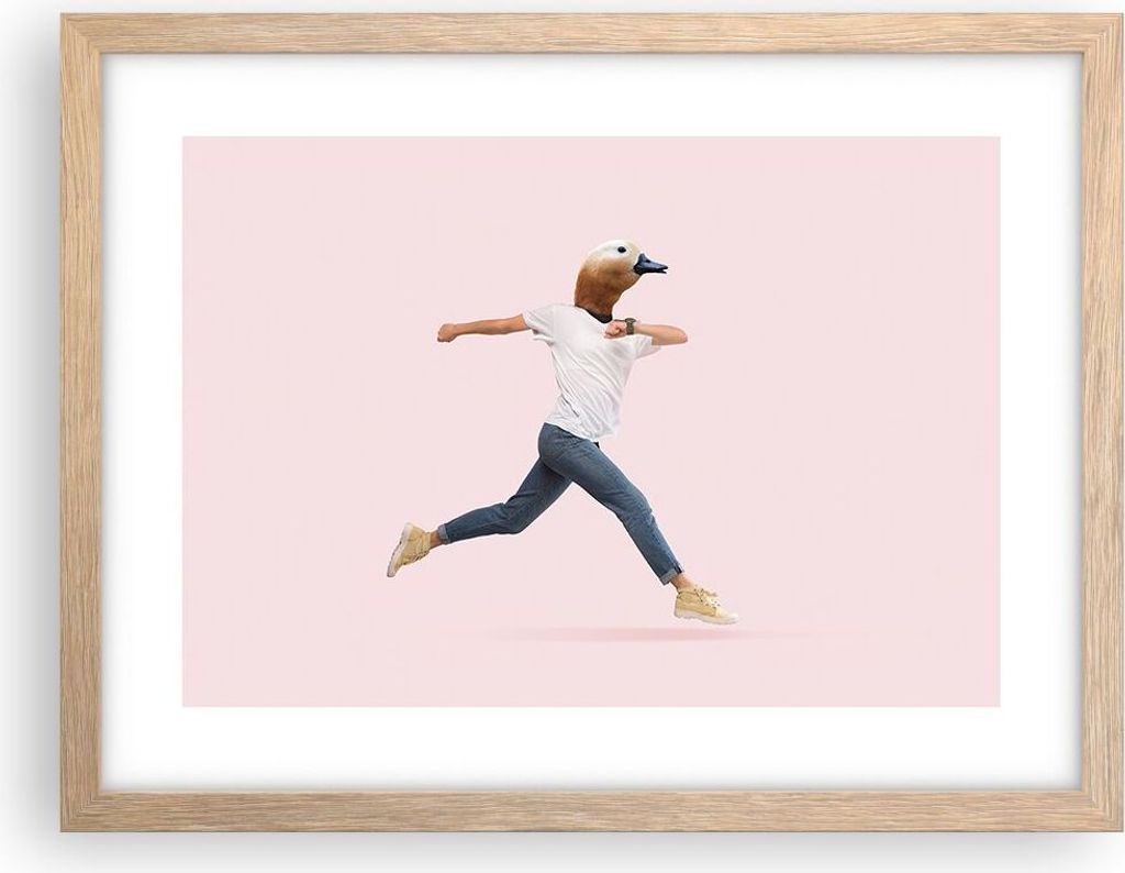Gerahmtes Poster - Rahmen in heller Eiche - Anthropomorphisierung Mensch Ente - 40x30 cm - Wand Bild - Wanddeko - Wandbilder - Kunstposter - Wandpo...