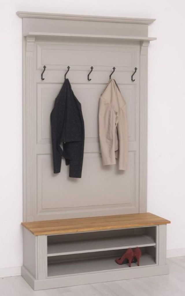 Casa Padrino Landhausstil Massivholz Garderobenschrank Grau / Naturfarben 120 x 41 x H. 210 cm - Wand Garderobe - Flur Schrank - Flurmöbel - Garde...