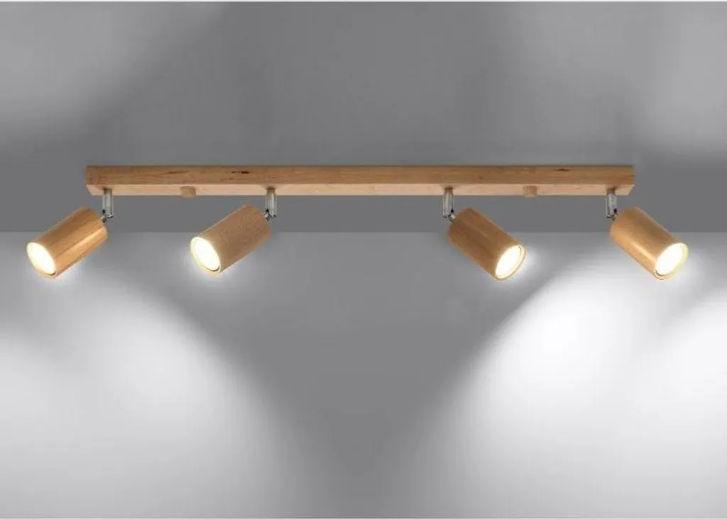 Plafonnier Bois Naturel 4 Spots Orientables GU10 pour Éclairage Intérieur