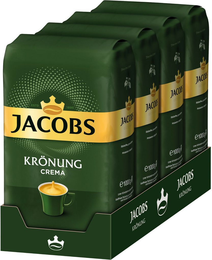 JACOBS Krönung Crema Kaffee Ganze Bohne 4 x 1 kg Kaffeebohnen