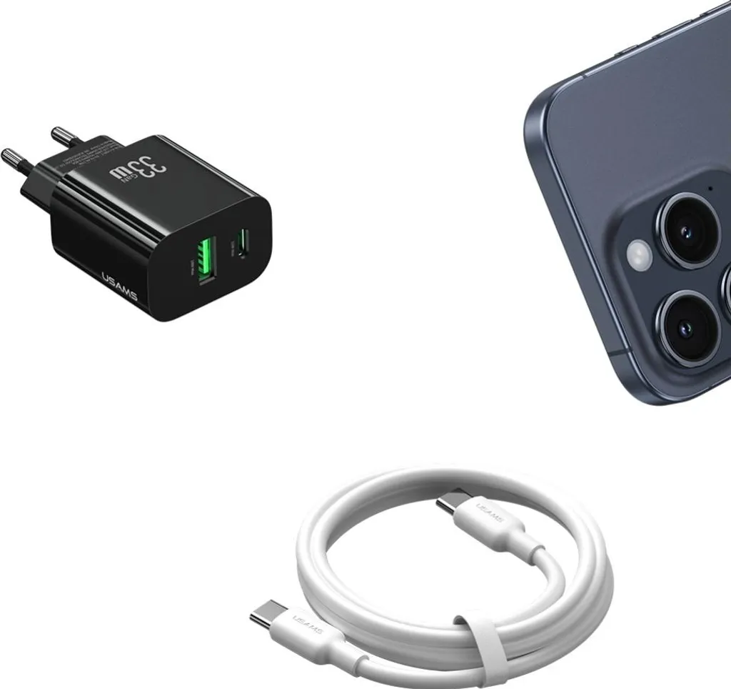 Caricabatterie Usams CC317 T65 33W: Ricarica Rapida USB-C e USB-A Nero - 5