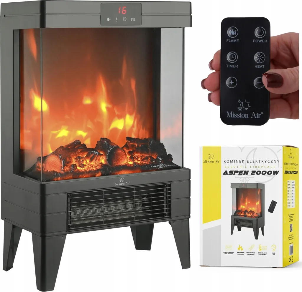 Poêle Électrique Radiateur Aspen 2000W : Chauffage d'Appoint Effet Feu