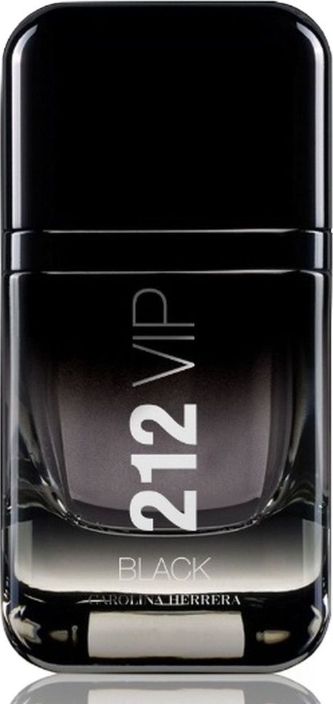 A black bottle of Carolina Herrera 212 VIP Black Eau de Parfum for men.