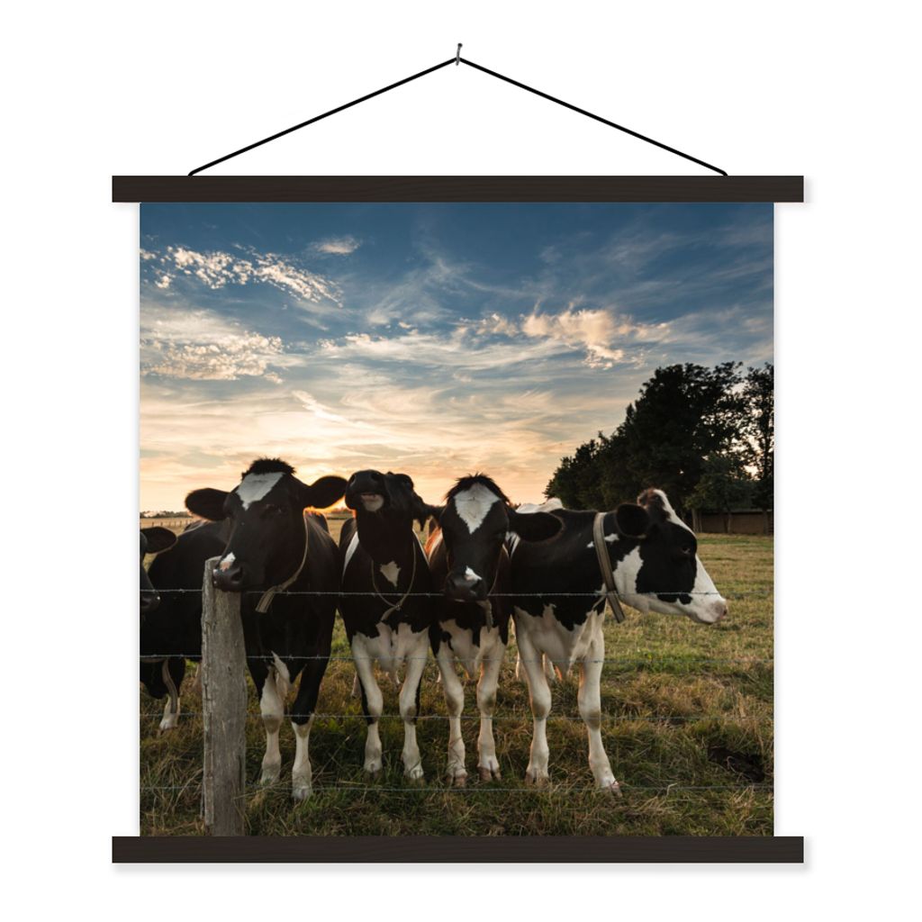 MuchoWow Textilposter Tiere - Kuh 120x120 cm mit schwarzem Rahmen - Aufhängungsset