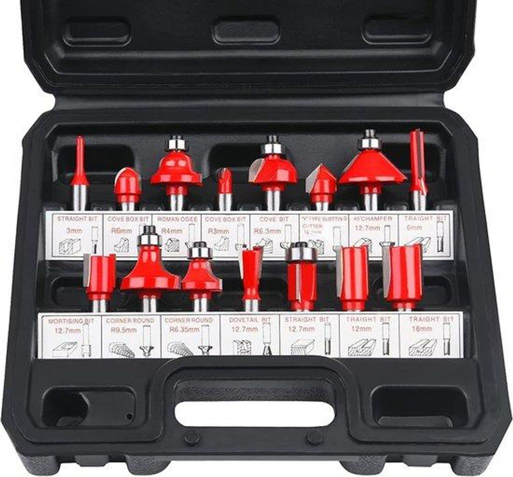 Professionelle Holzfrese-Sets - 15-teilig - 8mm Holzfrese-Sets mit Rechtainur-Tipps, Tungsten-Karbid-Tipps