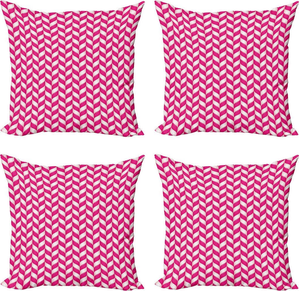 ABAKUHAUS Abstrakt Kissenbezug Set (4 Stück), Vibrant gewellte Linien, Moderner Doppelseitiger Digitaldruck, 40 cm x 40 cm, Magenta Weiß