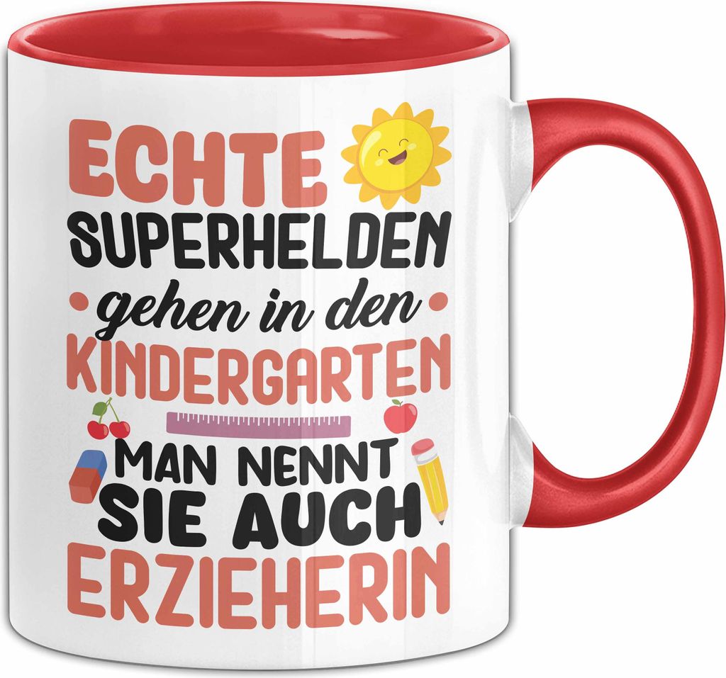 Erzieherin Tasse Geschenk Abschied Echte Superhelden Gehen Produktbild 