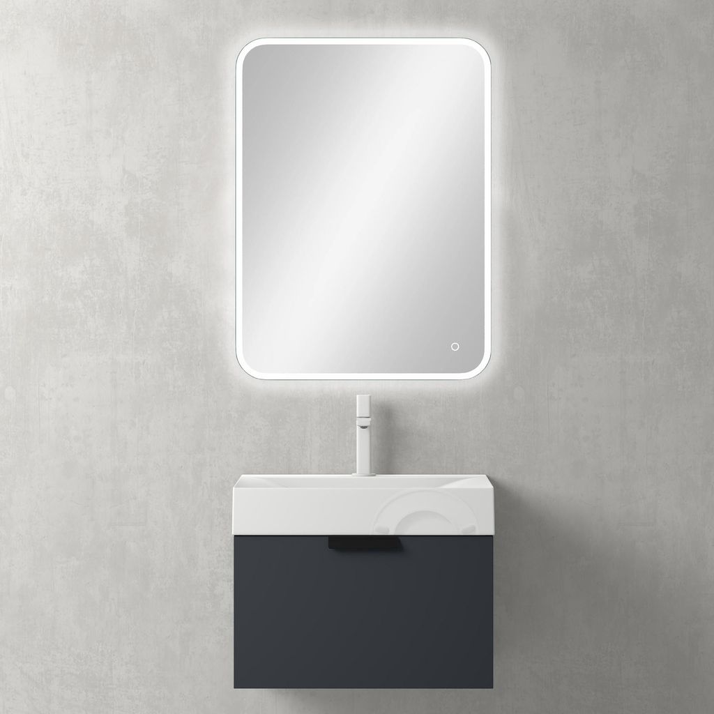 Mai & Mai Badmöbel-Set BxH 60x45cm in Anthrazit matt mit Soft-Close Schublade Wandmontage inkl. Waschbecken und LED-Spiegel Lonato