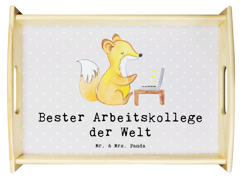 Mr. & Mrs. Panda Serviertablett Fuchs Bester Arbeitskollege der Welt - Grau Pastell - Geschenk, holz, Arbeit, Beruf, Servier Tablett, aus, Kollege,...