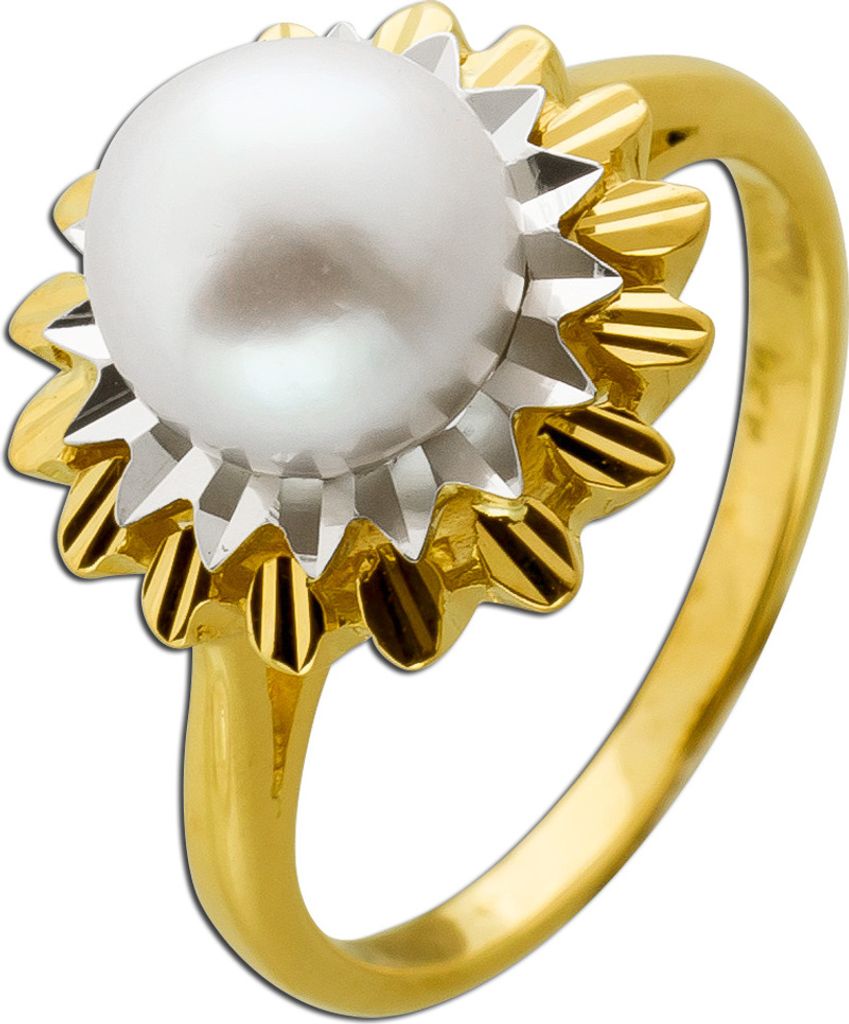 Perlenring Gold Weißgold 585 14K Akoyaperle Antikschmuck 15