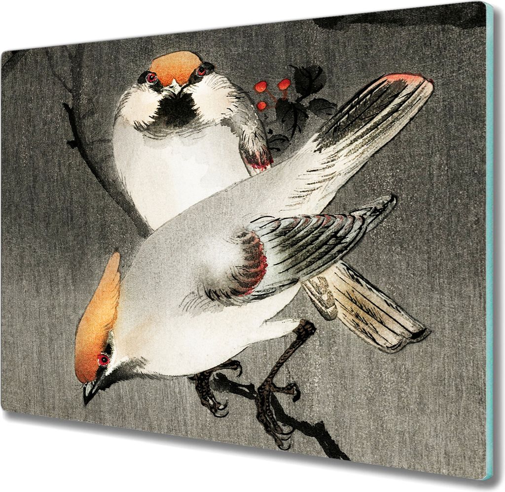 Coloray Herdabdeckplatte 60x52 cm Schneidebrett Kochplattenabdeckung Küchenbrett Hackbrett - Asien Zweig Tiere Vögel