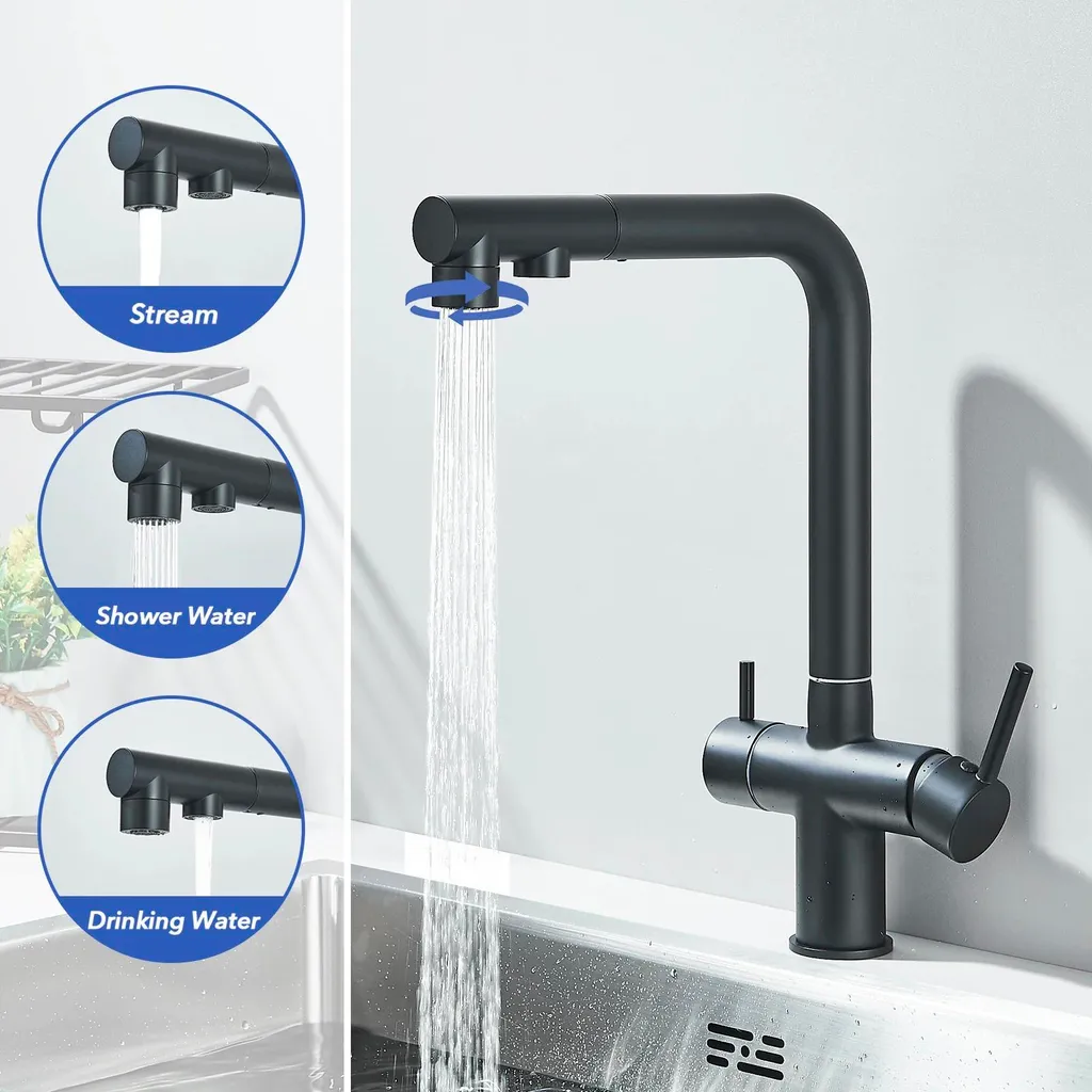 Robinet de cuisine noir mat mélangeur évier double commande style rétro - 2