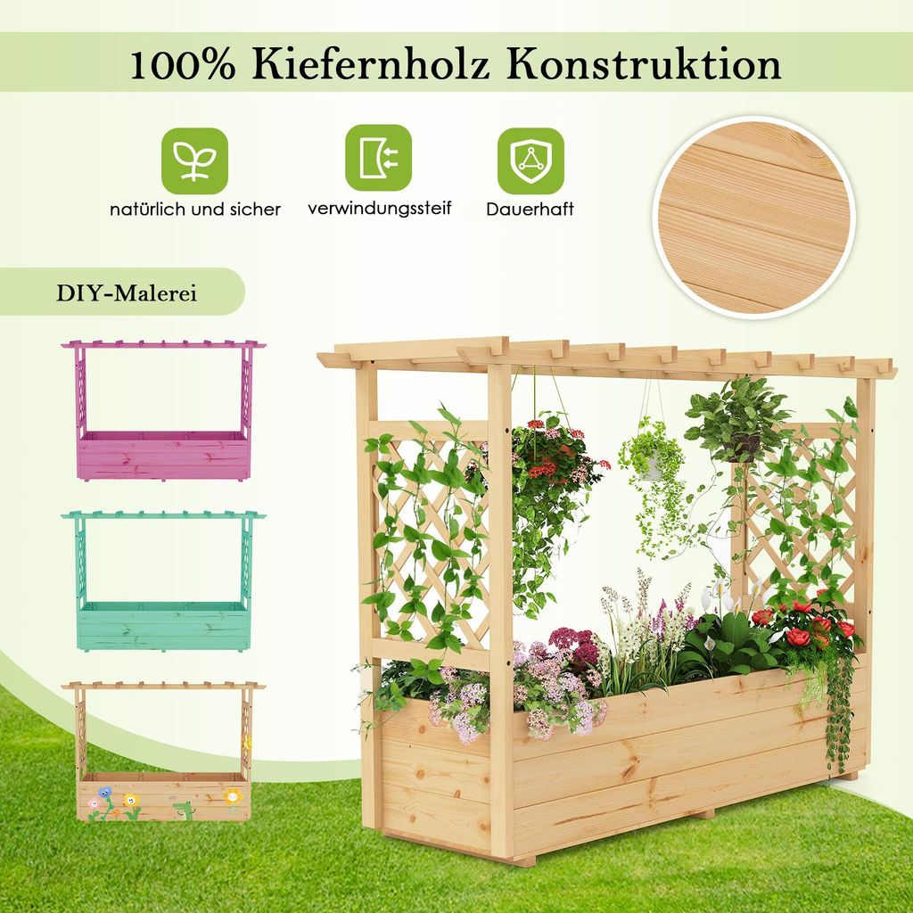 COSTWAY Hochbeet Pflanzkasten mit Rankgitter, hngendem