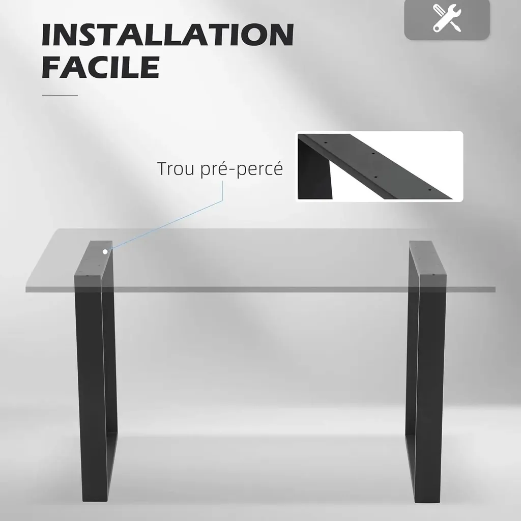 Pied de table stable et robuste noir 60x72 cm contre les meubles instables