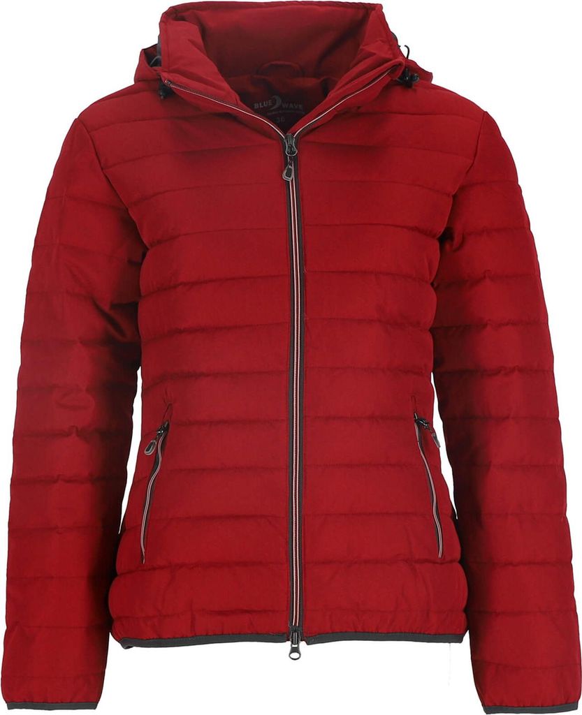 Blue Wave Damen Steppjacke Nina mit abnehmbarer Kapuze - Gesteppte Jacke in Melange-Optik in Granat Rot Größe 50