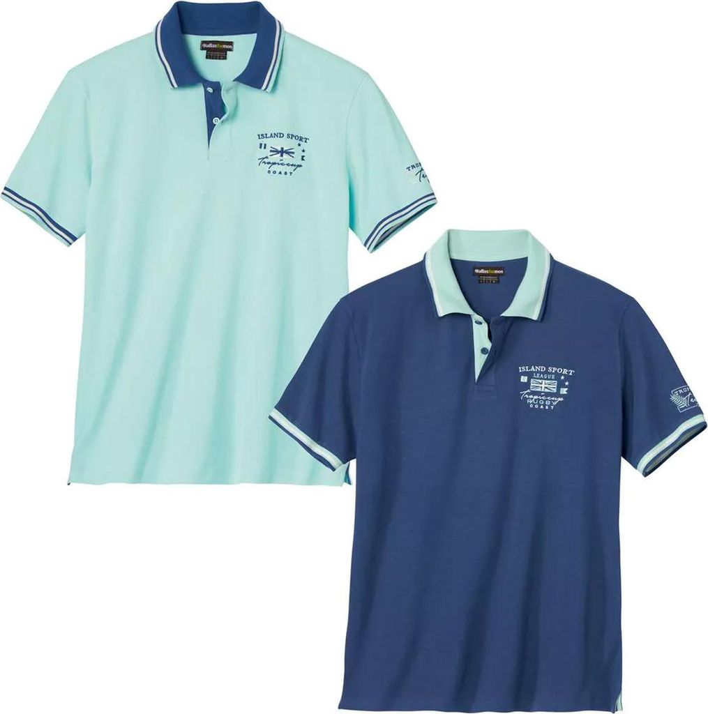 Atlas For Men - "Nautical" Poloshirt für Herren(2er-Pack) AF2334 (M) (Blau/Türkis)