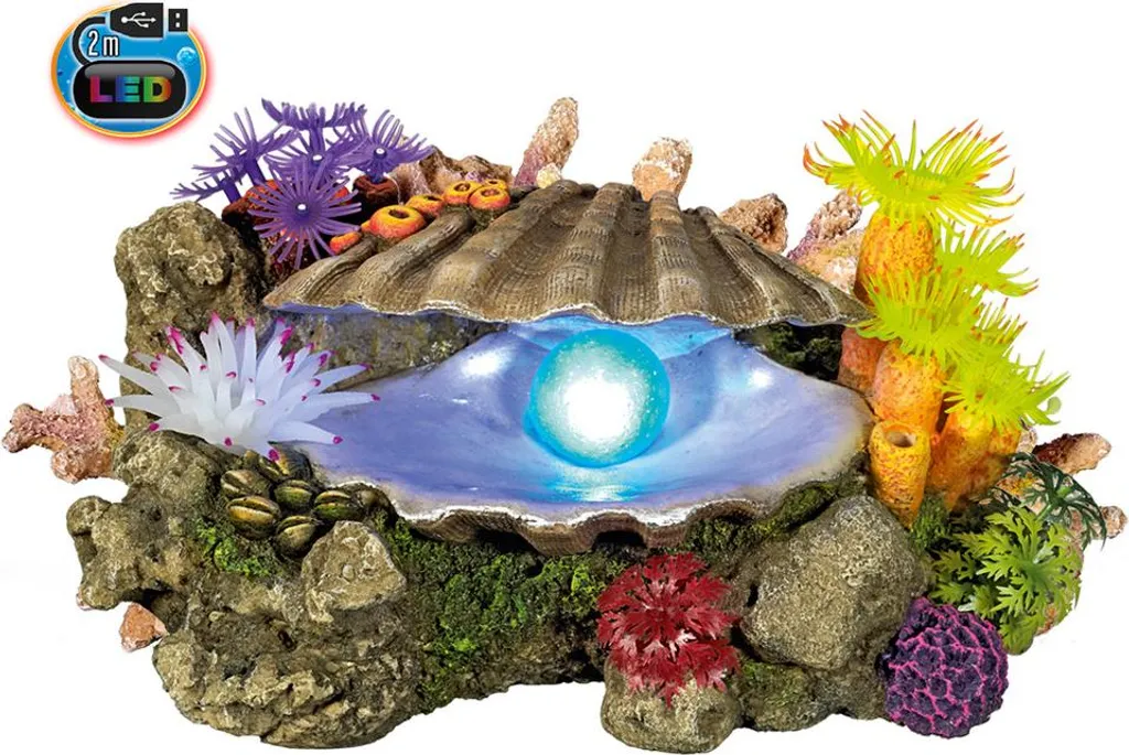 Ornement Aqua MUSCHEL Lumineux LED et Plantes pour Aquarium de 21 cm