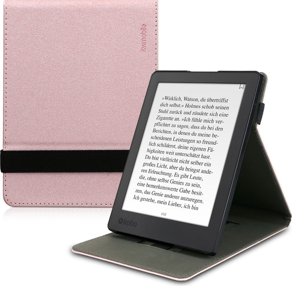 kwmobile Schutzhülle kompatibel mit Kobo Aura H2O Edition 2 - Hülle e-Reader mit Schlaufe Ständer - - Rosegold