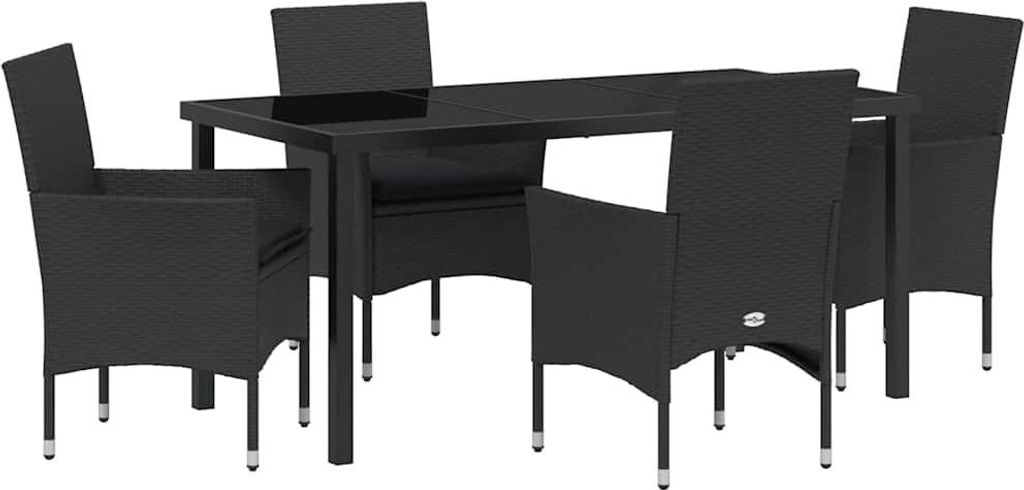 vidaXL Garten Essgruppe mit Kissen 5 pcs Schwarz Poly-Rattan