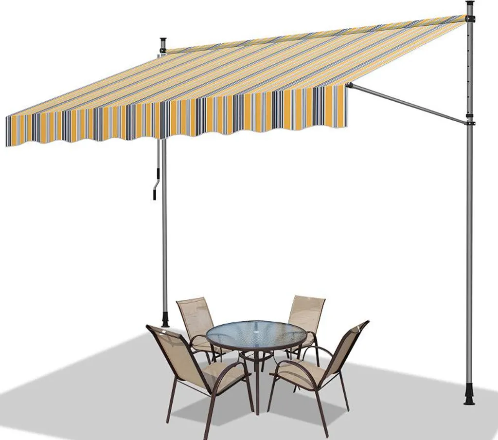Tenda da sole Izrielar con manovella, 200x120 cm Tenda da balcone, resistente ai raggi UV 50+ regolabile in altezza Protezione solare senza forature per terrazze e balconi Giallo Blu