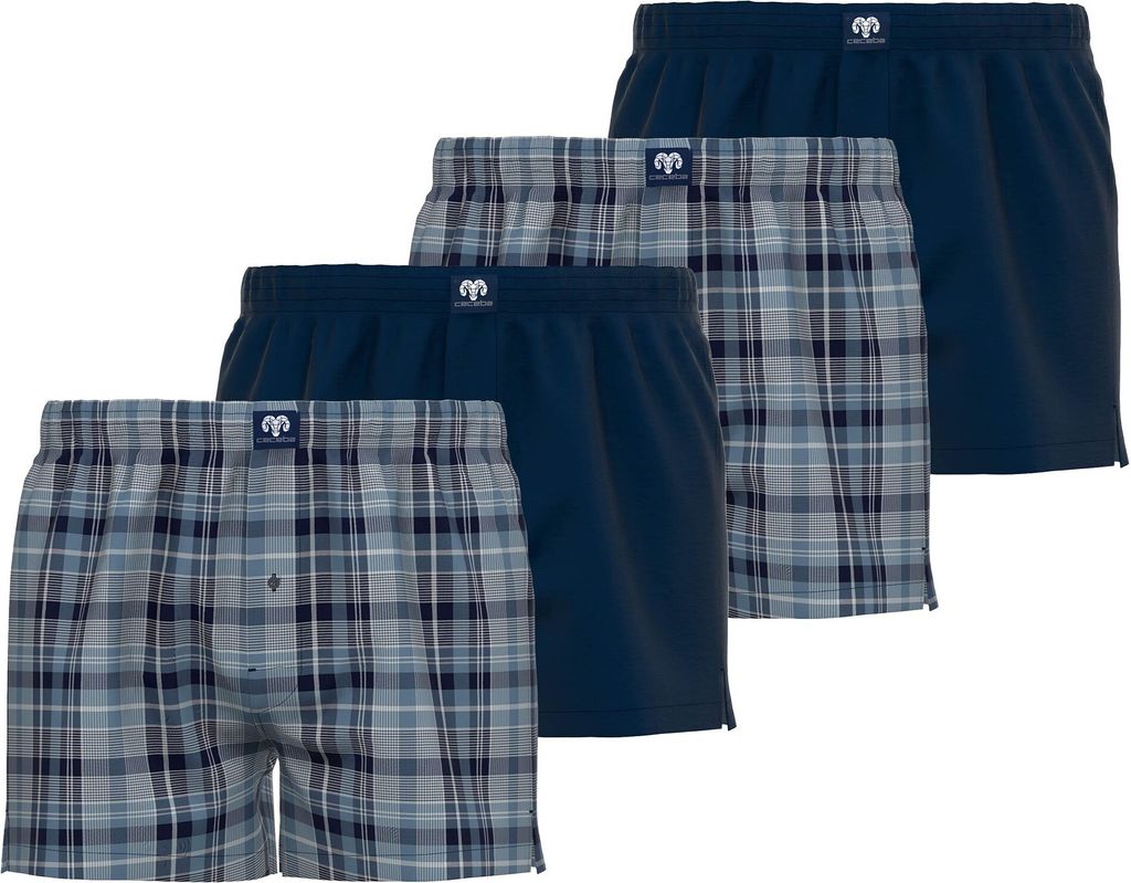 CECEBA Herren Web-Boxershorts, 4er Pack - Unterwäsche, Unterhose, Baumwolle, Logo, Karo, einfarbig Blau 6XL