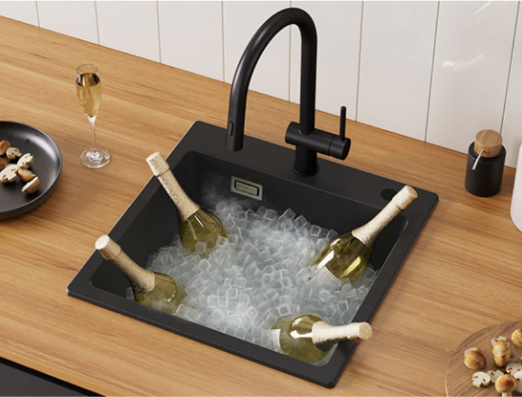CECIPA Granitspüle Schwarz Küchenspüle Granit  Spülbecken Produktbild 9