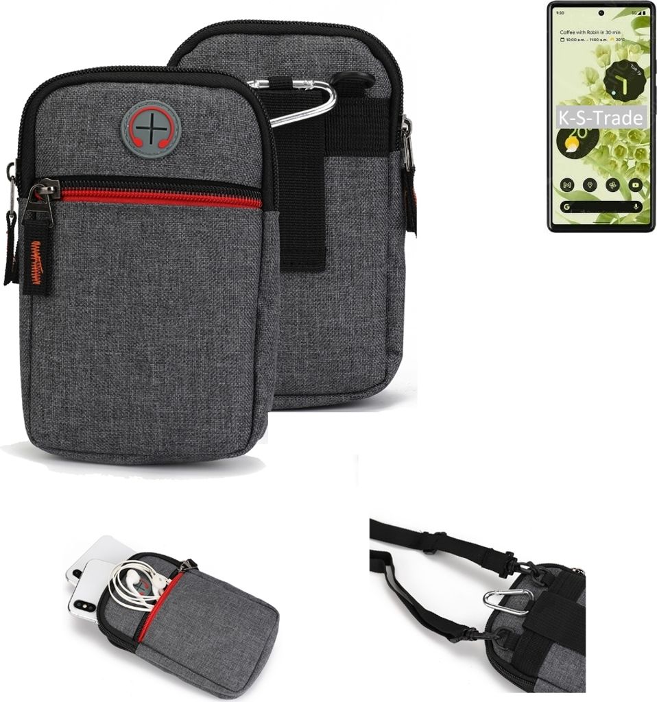 K-S-Trade Holster Gürteltasche kompatibel mit Google Pixel 6 Handy Tasche Schutz Hülle grau Zusatzfächer 1x