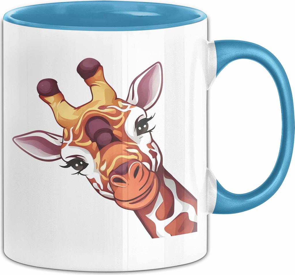 Giraffe Tasse Giraffenkopf Gesicht Tier Afrika Zoo Geschenk (Blau)