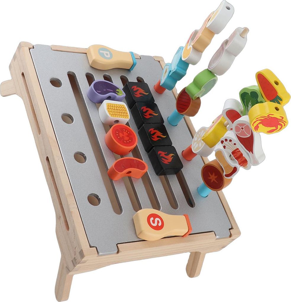 Holz-BBQ-Spielset, pädagogisches, fantasievolles, lustiges Barbecue-Küchenspielzeug-Set für Kleinkinder