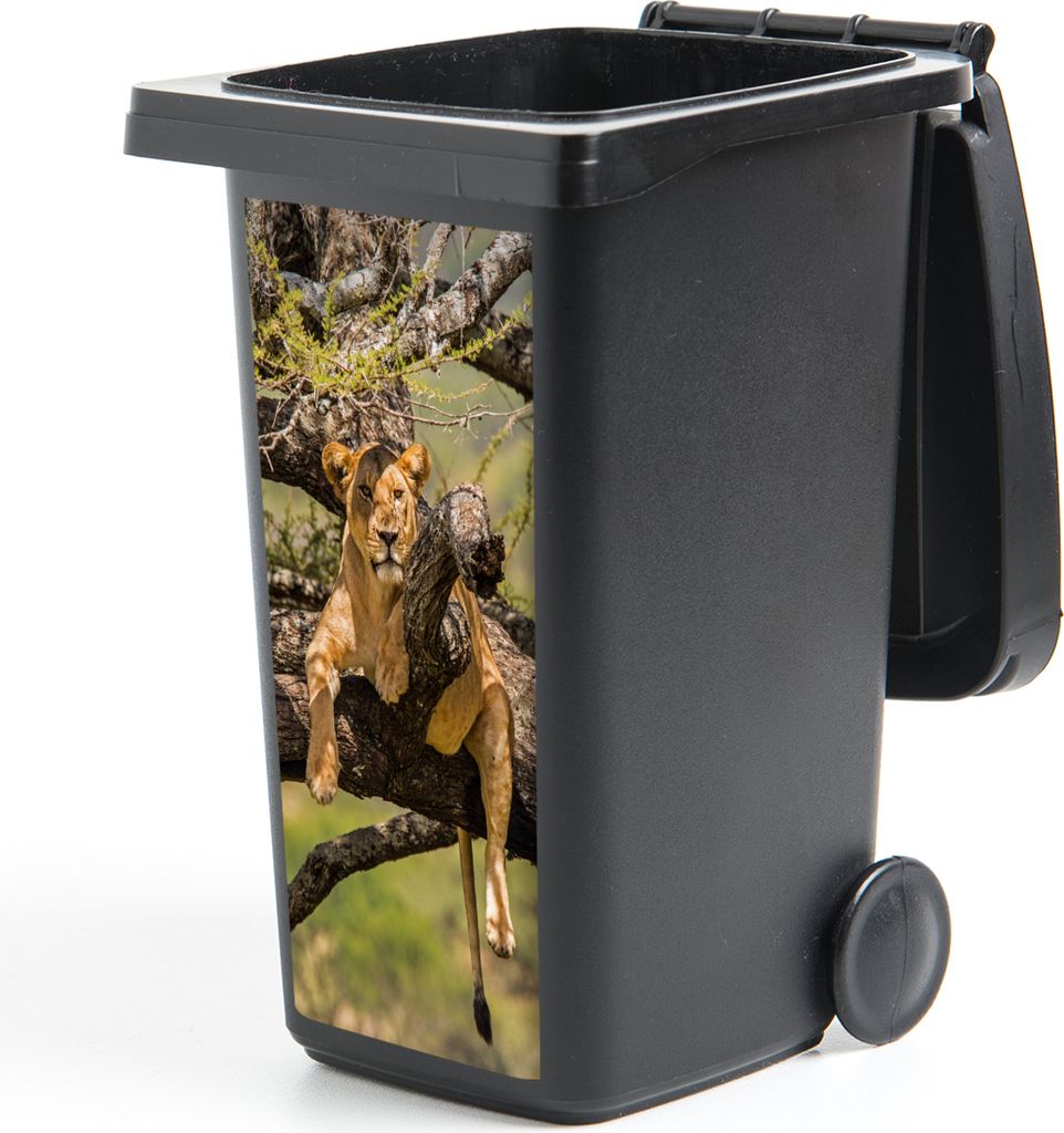 MuchoWow Mülltonnenaufkleber Löwe - Baum - Braun 38x80 cm - Behälteraufkleber - Mülleimer-Aufkleber - Container-Aufkleber