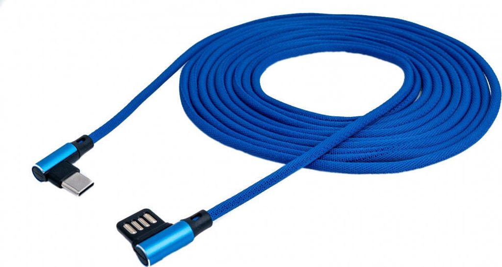 SYSTEM-S USB 3.1 Kabel 3 m Typ C Stecker zu 2.0 A Stecker Winkel Kabel geflochten Blau