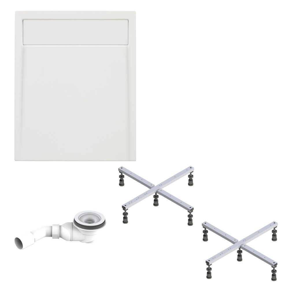 Schulte Duschwanne Brava Komplettset 140x90 cm mit Rinne, Fußgestell und Ablauf, Sanitär Acryl weiß glänzend, extra flach 4 cm