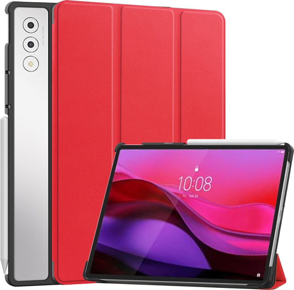 Case2go - Hülle kompatibel mit Lenovo Yoga Tab Plus (2025) - 12.7 Zoll - Mit AutoWake-Funktion - Kunstleder Tablet Case Schutzhülle - Rot
