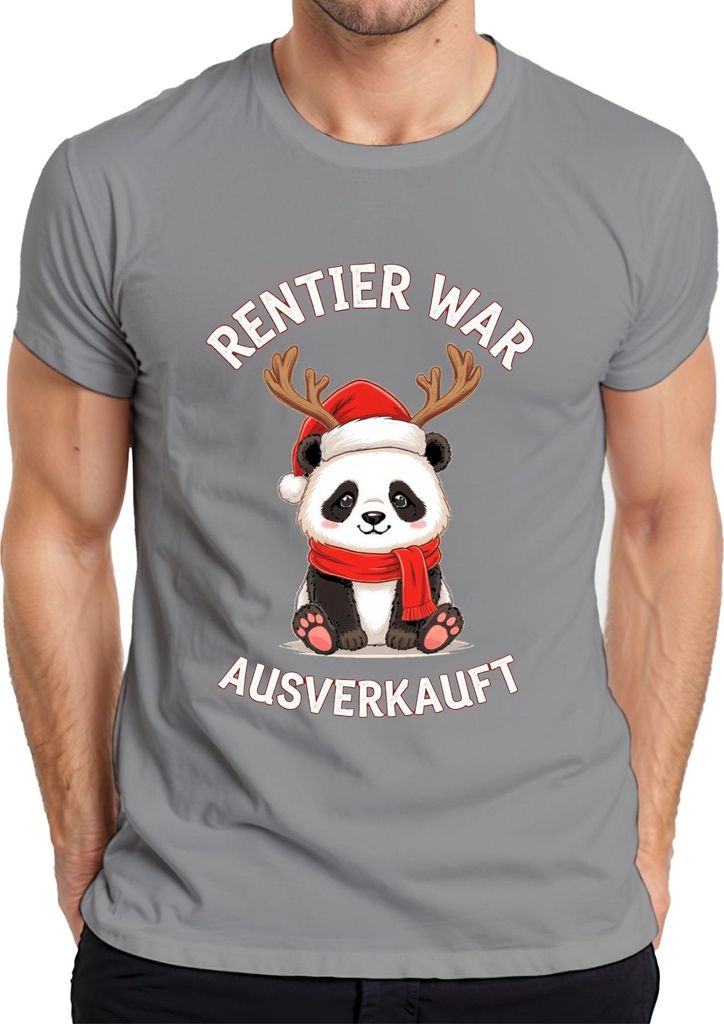Rentier war t Panda Weihnachten lustig Geschenk Kinder Herren T-Shirt, Grau, S