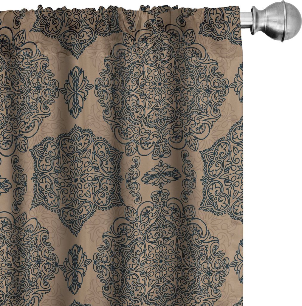ABAKUHAUS Damast Vorhänge, Gardinen, Orientalische Blumenmosaik Blumen Gebogene Blatt wirbelt Folk viktorianischer Kunstdruck, 2 Stück 75 x 175 c...