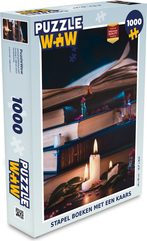 MuchoWow Puzzle 1000 Teile Bücher mit einer Kerze stapeln - Spielzeug - Alt und Jung - Spiele - Puzzeln