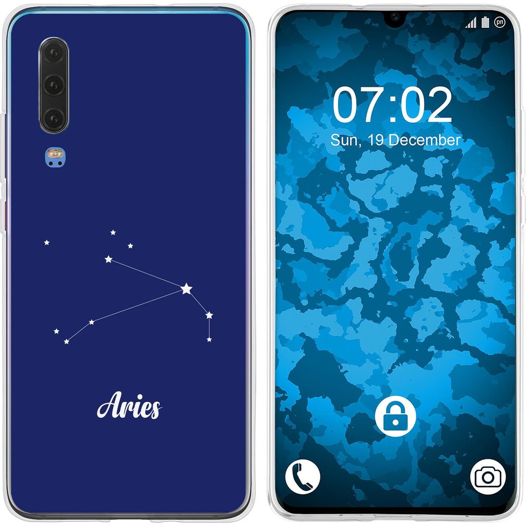 PhoneNatic Case kompatibel mit Huawei P30 Silikon-Hülle SternzeichenAries M11