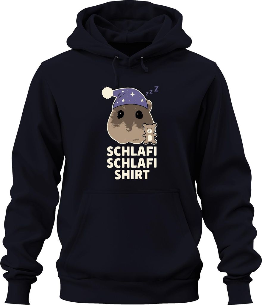 Schlafi Schlafi Hamster Nachtmütze Teddy süß Schlafmütze Meme Uni Hoodie Kapuzenpullover, Navy, L