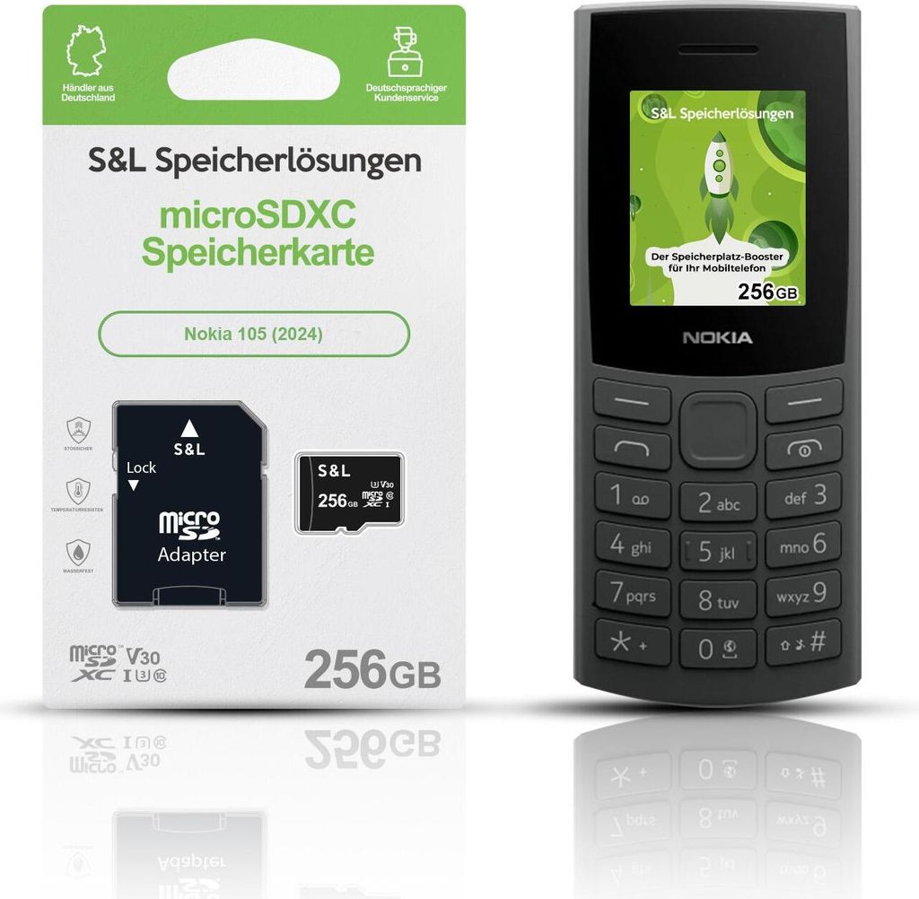 microSD Speicherkarte S&L für Nokia 105 (2024) - Speicherkapazität: 256 GB