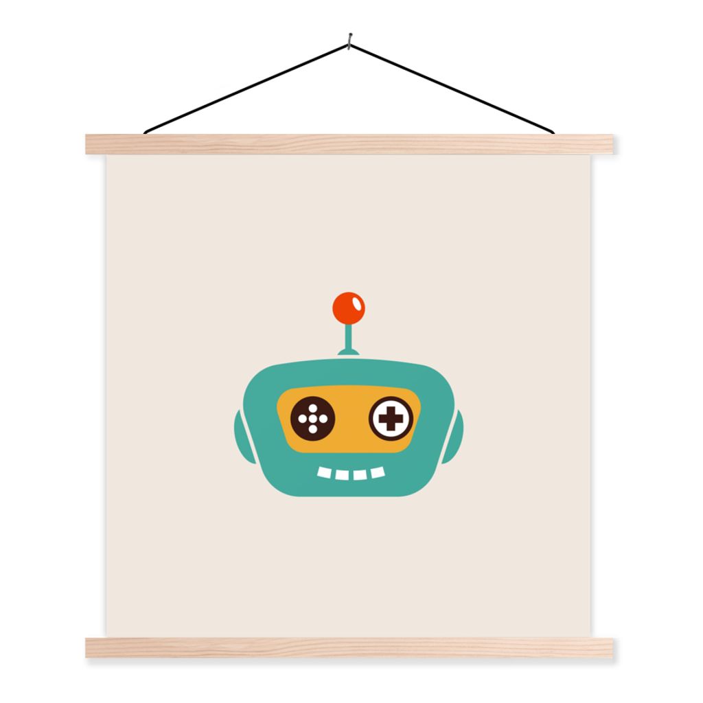 MuchoWow Textilposter Roboter - Gesicht - Antenne - Technik - Junge - Kind 120x120 cm mit holzfarbenen Rahmen - Textil-Poster