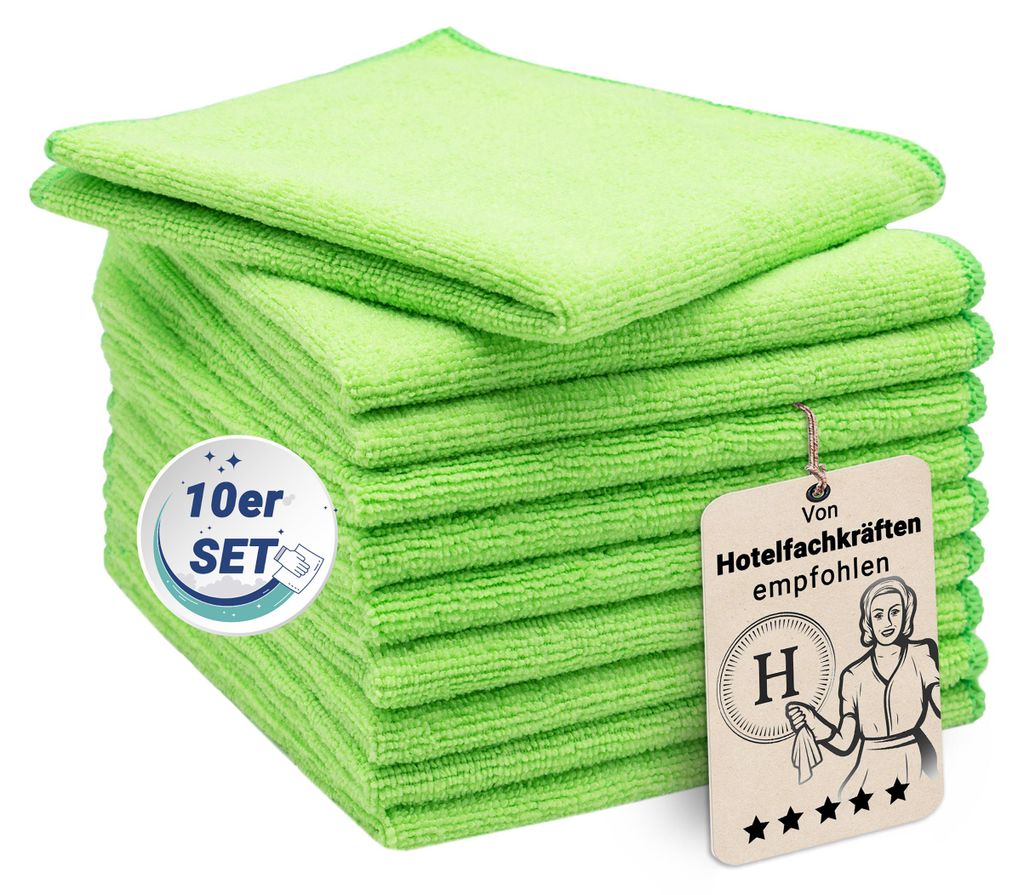 10er Set Mikrofasertücher für streifenfreien Glanz, saugstark, grün