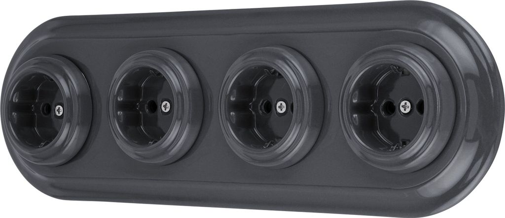 Unterputz Porzellan Retro Steckdose 4-fach, All-in-One, SET Produktbild 