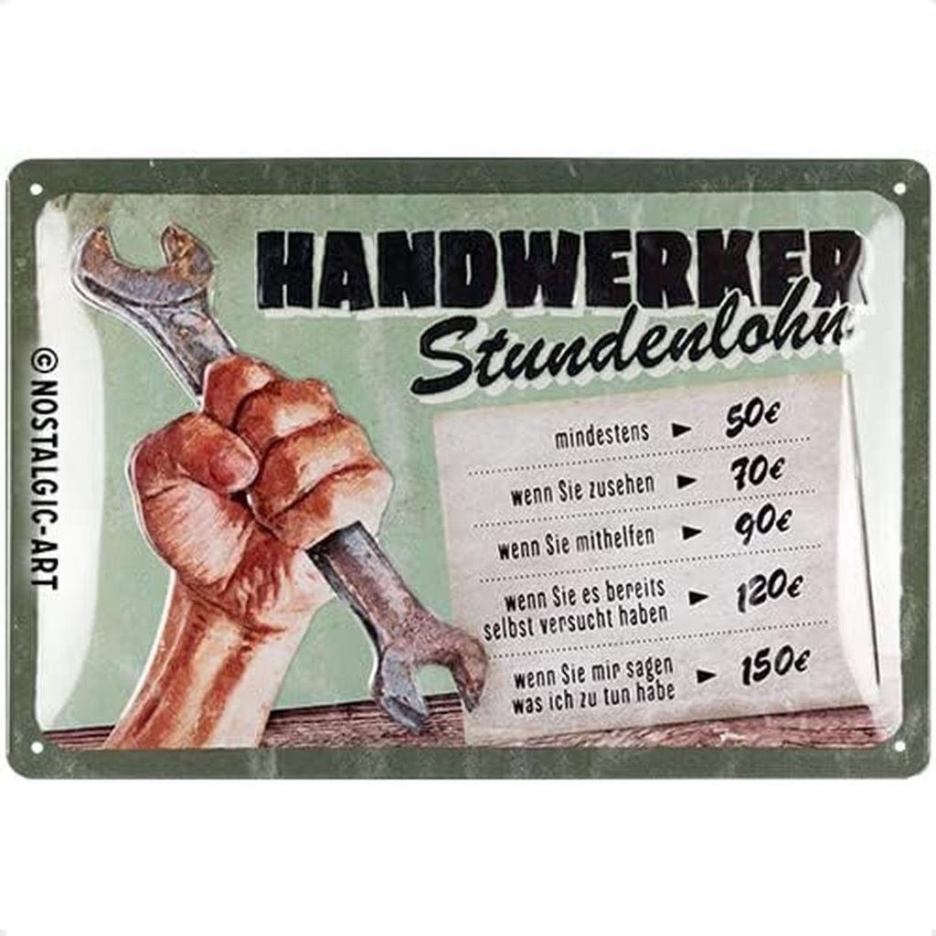 Nostalgic-Art - Blechschild 20 x 30cm - Handwerker Stundenlohn