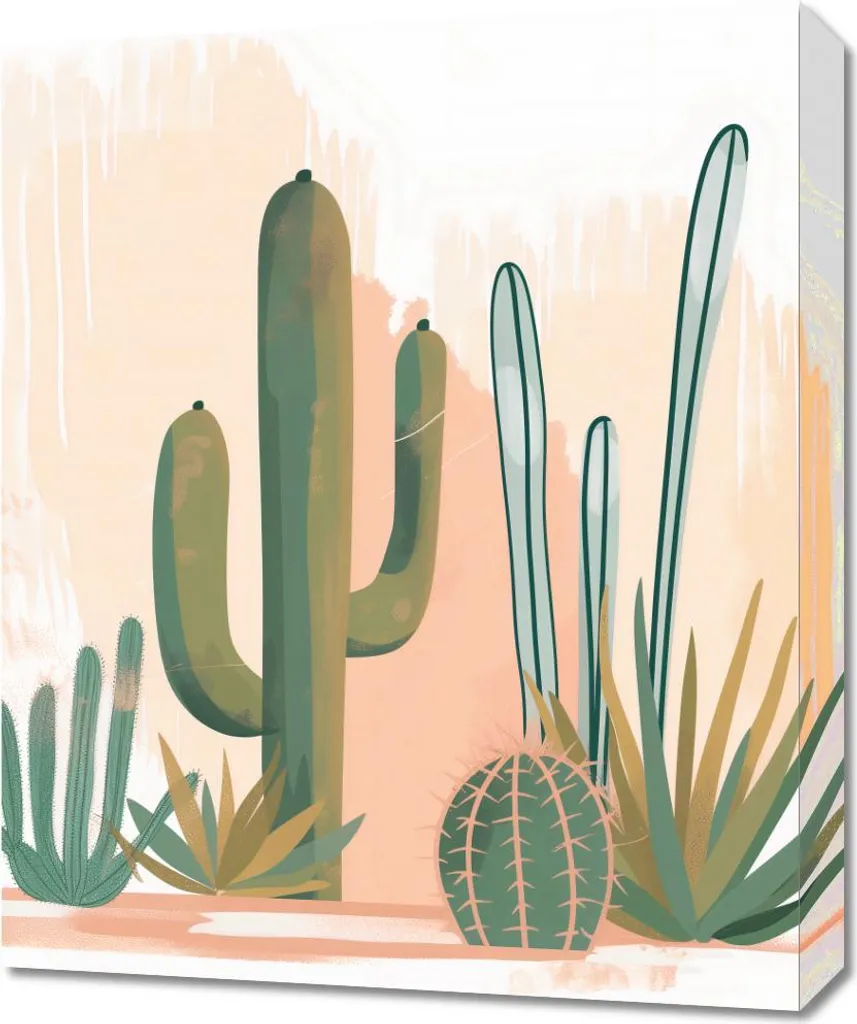 Illustration cactus 50x60 cm pour chambre - Déco zen et nature facile
