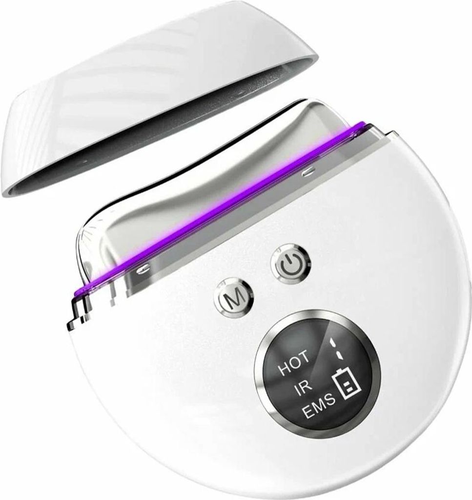 elektrische ems guasha gesichtsmasseur, lymphpflege, wärme + vibration, led lichttherapie, 4 in 1, 9 intensitätsstufen, hautlifting, anti-falten