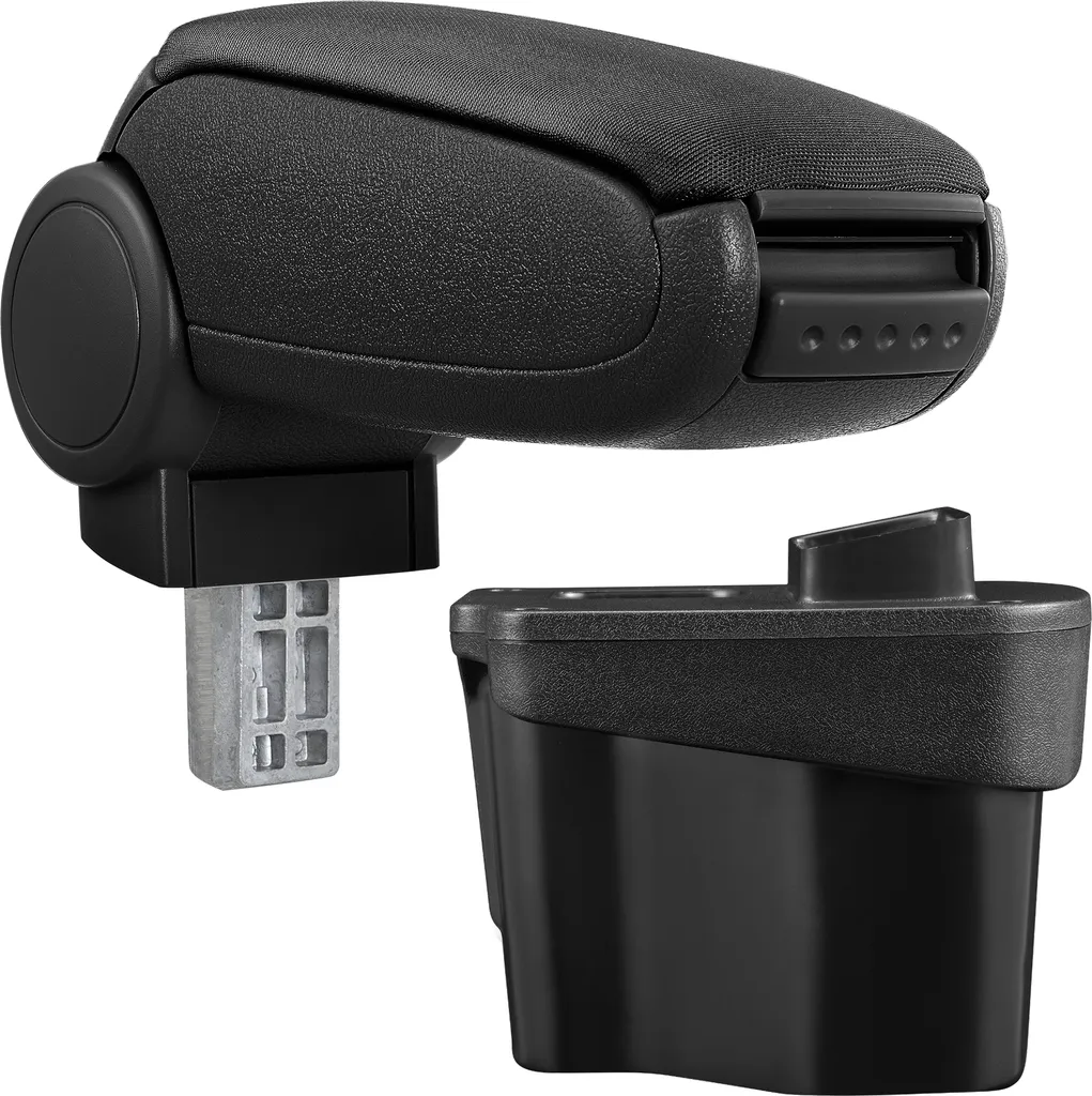 [Bracciolo centrale, perfetto per Kia Rio 3a generazione (tipo UB, dal 2011) - bracciolo con vano portaoggetti - imbottito - tessuto - nero