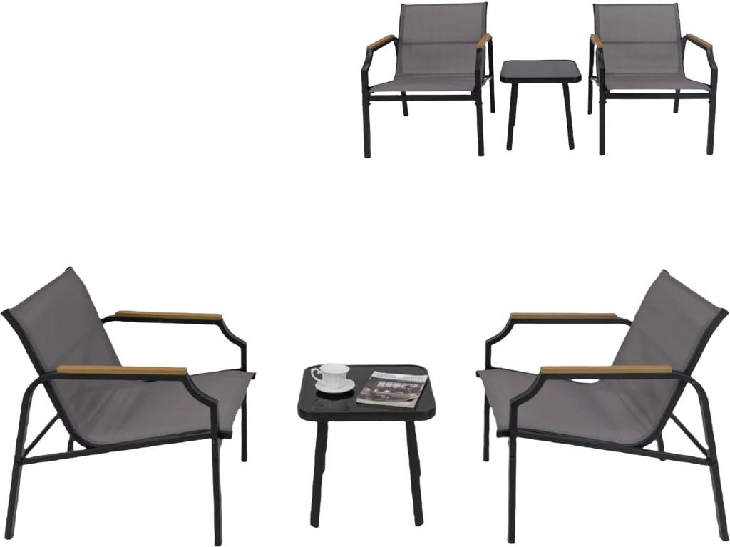 KOMFOTTEU 3 TLG. Gartenmöbel Set, Balkonset mit stabilem Metallgestell & atmungsaktivem Stoff, Gartengarnitur mit 2 Stühlen und Tisch, Sitzgruppe...