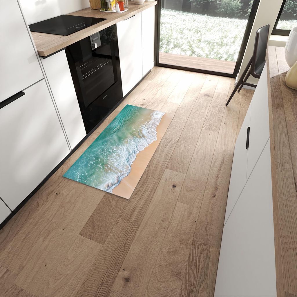 Küchenteppich 60x120cm rutschfest & abwischbar PVC Läufer - Stille Meereswellen