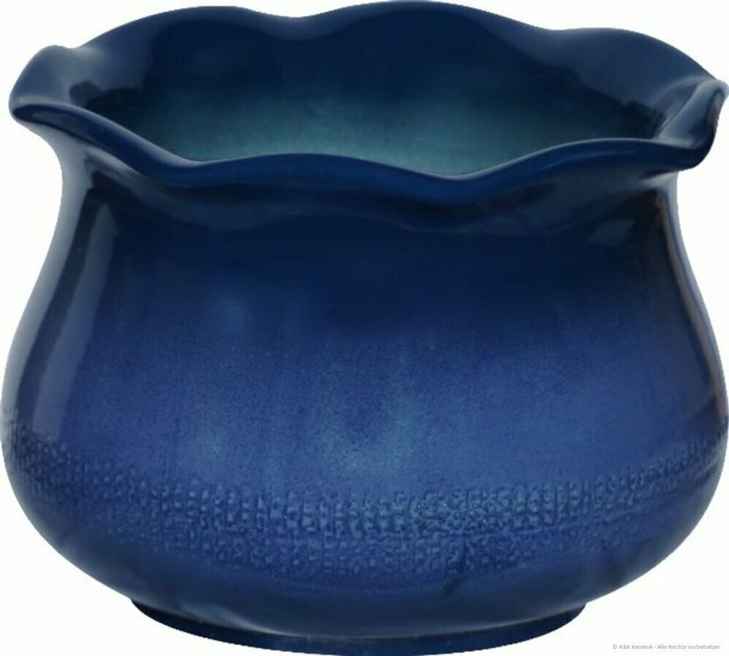 KERAZO Blumentopf Pflanzkübel Nebelhorn mit wellig geformten Rand aus Keramik 41x30 cm frostfest, standfest, Farbe: blau-geflammt